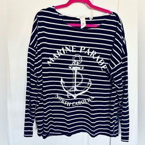 H&M Logg brand long sleeve navy blue & white stripe cotton shirt. Size XL